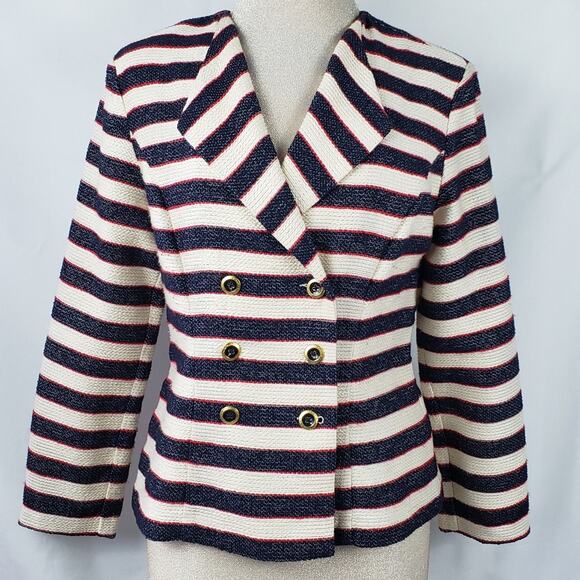 CAbi Cruise striped blazer red white blue double breasted jacket size 6 - Picture 1 of 8